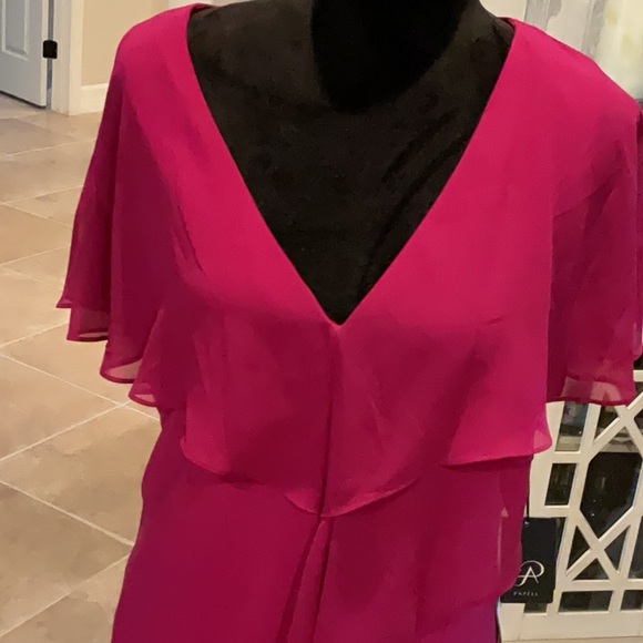 Adrianna Papell jersey and chiffon sheath dress, ruffle, ruched back, 14, NWT - Picture 2 of 7